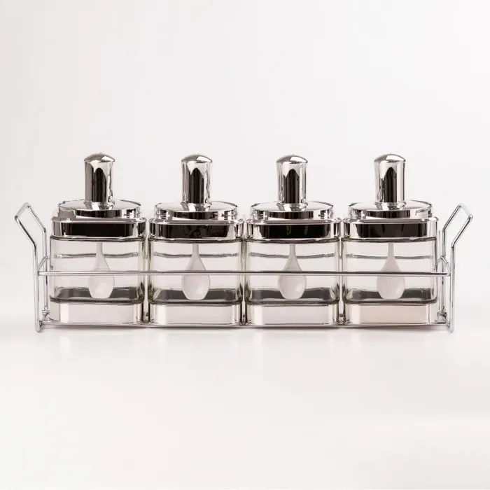 Банки для сыпучих продуктов набор из 4 шт. стеклянные емкости с ложкой на металлической подставке. (HP531FS1031Y) - изображение 1