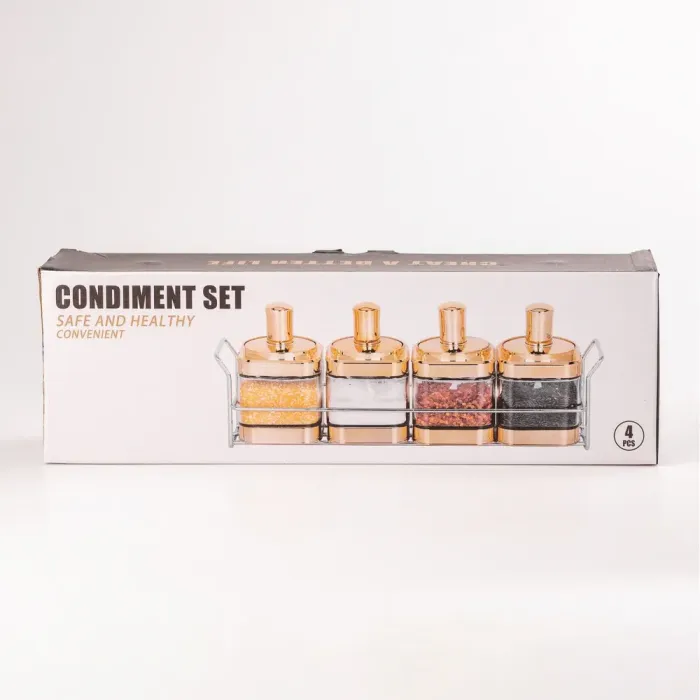 Банки для сыпучих продуктов набор из 4 шт. стеклянные емкости с ложкой на металлической подставке. (HP531FS1031Y) - изображение 3