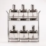 Банки для сипучих продуктів набір із 6 шт скляні ємності для зберігання з ложкою на металевій підставці (HP531FS1032Y)