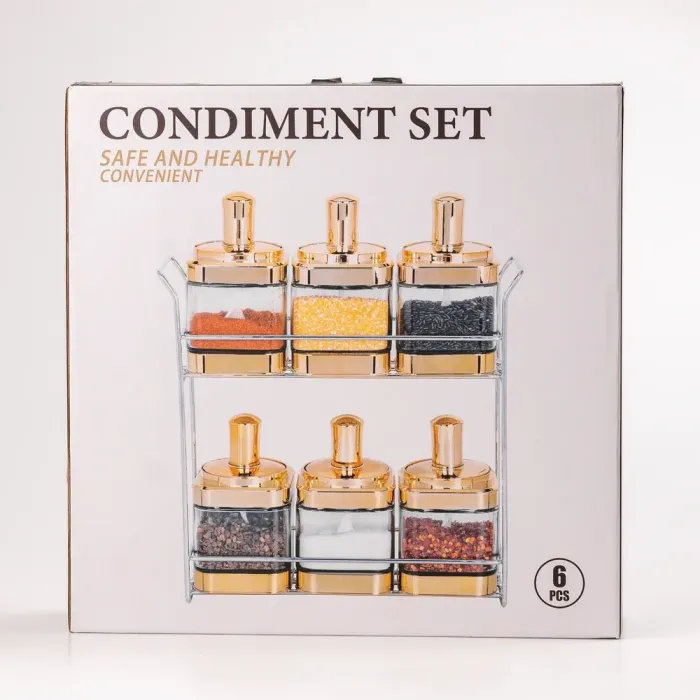 Банки для сыпучих продуктов набор из 6 шт. стеклянные емкости для хранения с ложкой на металлической подставке (HP531FS1032Y) - изображение 4