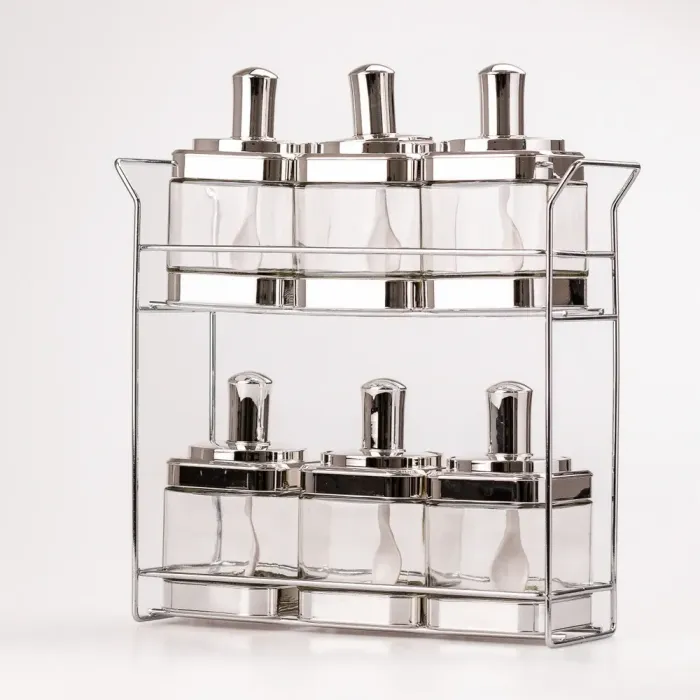 Банки для сыпучих продуктов набор из 6 шт. стеклянные емкости для хранения с ложкой на металлической подставке (HP531FS1032Y) - изображение 2