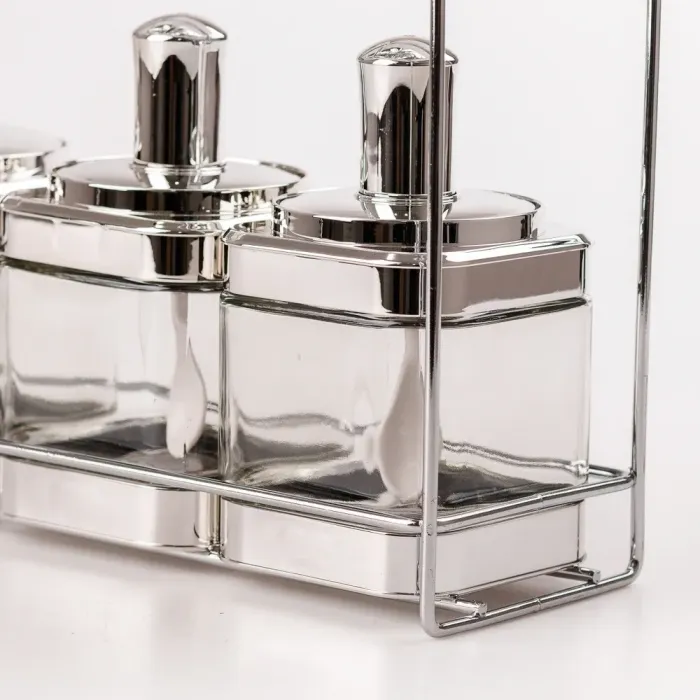 Банки для сыпучих продуктов набор из 6 шт. стеклянные емкости для хранения с ложкой на металлической подставке (HP531FS1032Y) - изображение 3