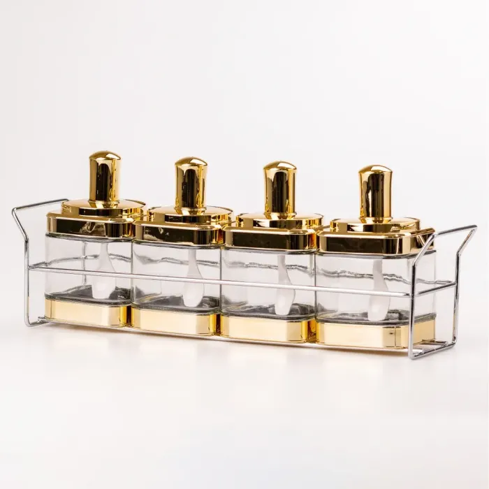 Банки для сыпучих продуктов набор из 4 шт. стеклянные емкости с ложкой на металлической подставке. (HP531FS1031J) - изображение 2