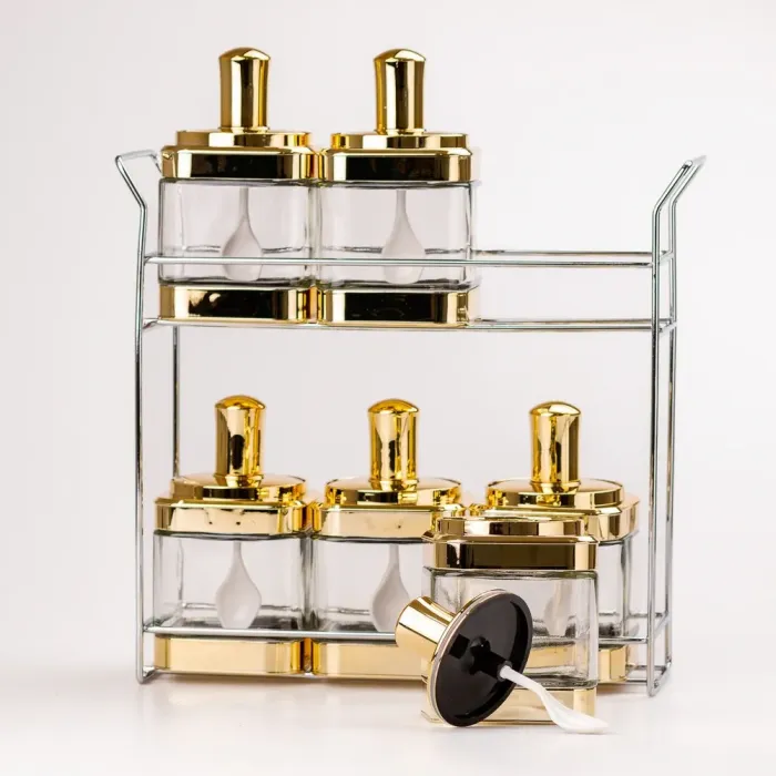 Банки для сыпучих продуктов набор из 6 шт. стеклянные емкости для хранения с ложкой на металлической подставке (HP531FS1032J) - изображение 2