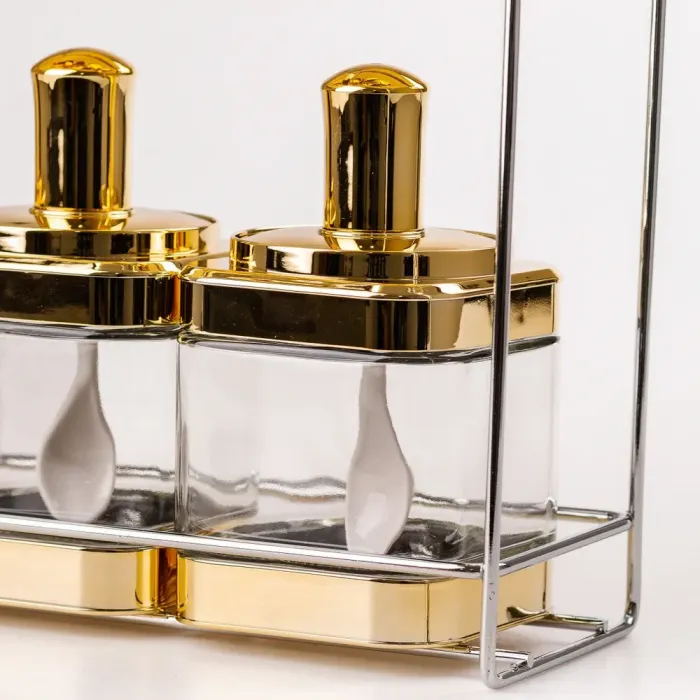 Банки для сыпучих продуктов набор из 6 шт. стеклянные емкости для хранения с ложкой на металлической подставке (HP531FS1032J) - изображение 3