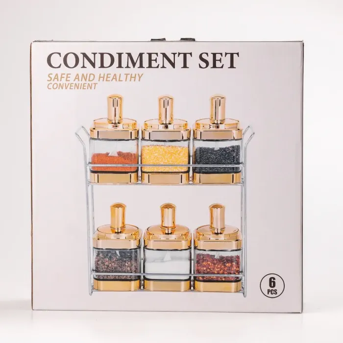 Банки для сыпучих продуктов набор из 6 шт. стеклянные емкости для хранения с ложкой на металлической подставке (HP531FS1032J) - изображение 4