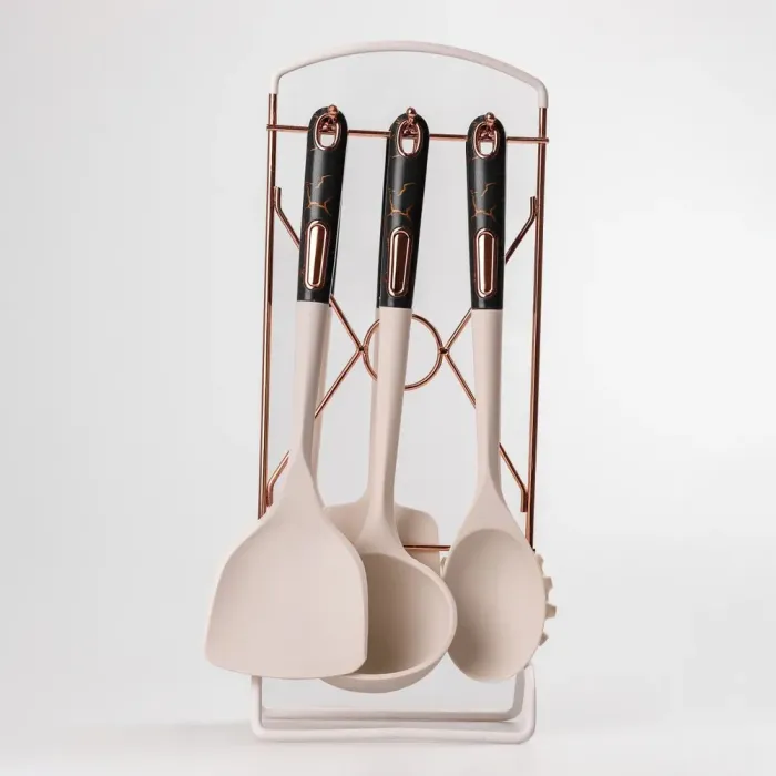 Набір кухонного приладдя на підставці 6 штук кухонні аксесуари Білий із чорною ручкою (YRUR4) - зображення 2