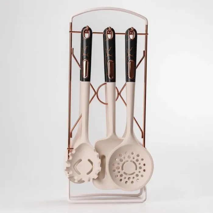 Набір кухонного приладдя на підставці 6 штук кухонні аксесуари Білий із чорною ручкою (YRUR4) - зображення 3