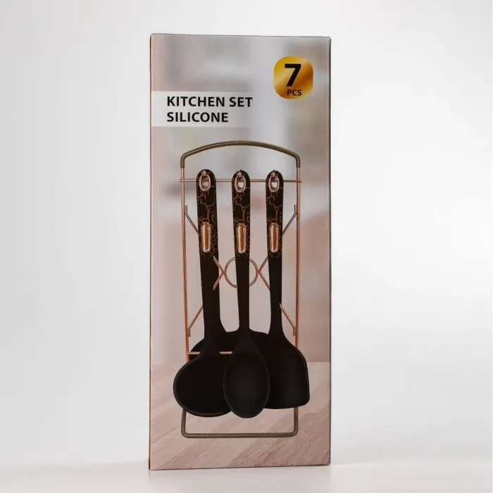 Набір кухонного приладдя на підставці 6 штук кухонні аксесуари Білий із чорною ручкою (YRUR4) - зображення 5