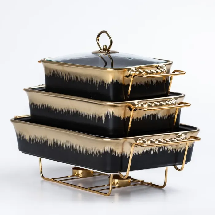 Мармиты керамические прямоугольные 3 шт с крышкой из жаропрочного стекла. - изображение 2