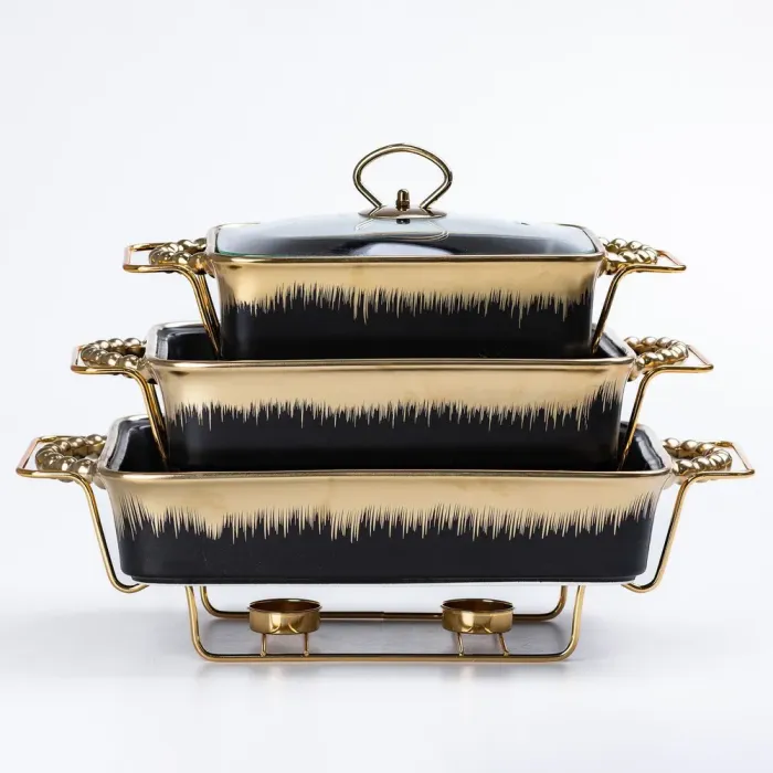 Мармиты керамические прямоугольные 3 шт с крышкой из жаропрочного стекла. - изображение 1