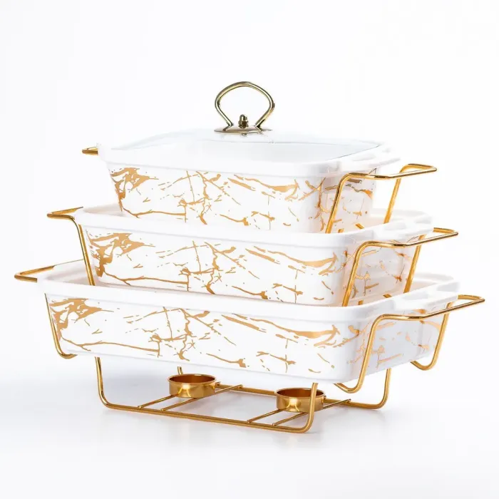 Мармиты керамические прямоугольные 3 шт с крышкой из жаропрочного стекла (HP001LJ3PC) - изображение 2