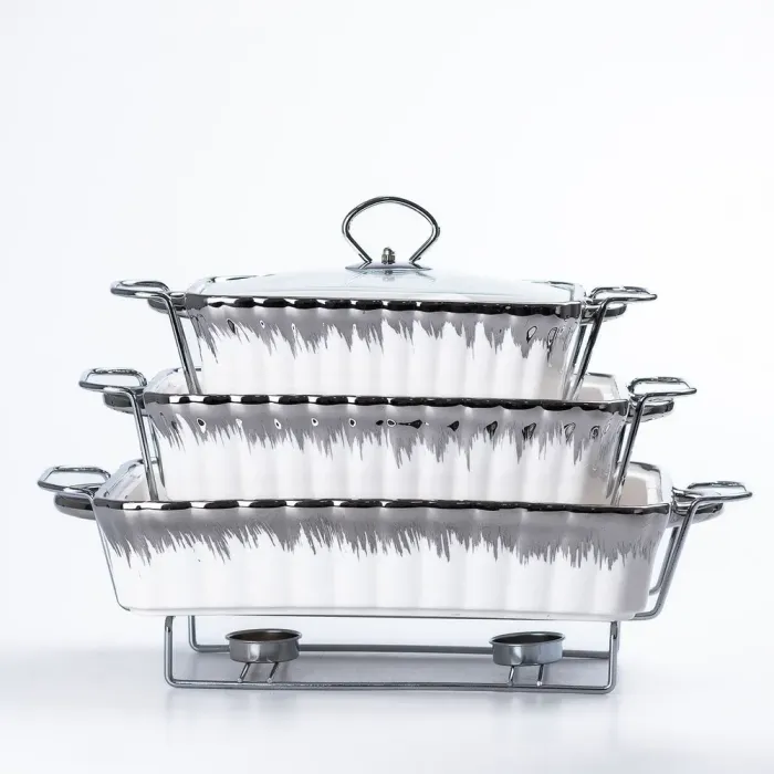 Мармиты керамические прямоугольные 3 шт с крышкой из жаропрочного стекла. - изображение 1