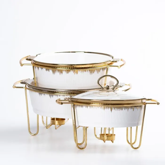 Мармиты керамические круглые 3 шт с крышкой из жаропрочного стекла - изображение 4