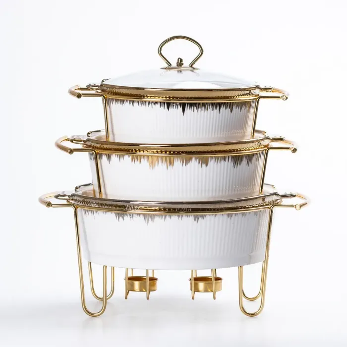 Мармиты керамические круглые 3 шт с крышкой из жаропрочного стекла - изображение 1