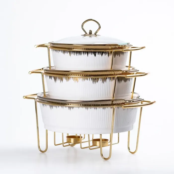 Мармиты керамические круглые 3 шт с крышкой из жаропрочного стекла - изображение 2