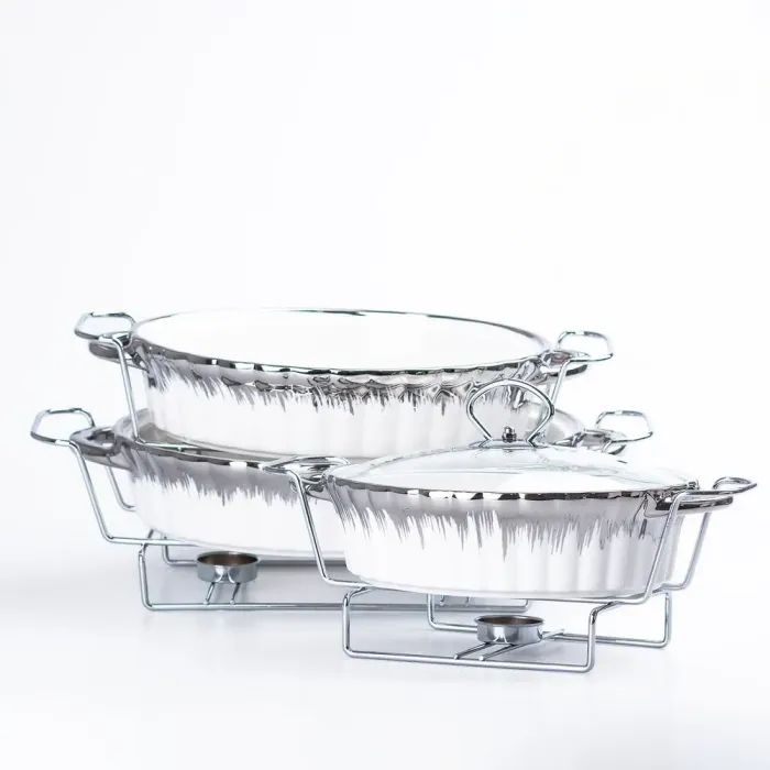 Мармит • набор 3 шт с крышкой • керамический мраммит для вторых блюд (HP001MH739) - изображение 4