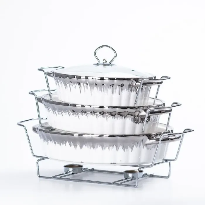 Мармит • набор 3 шт с крышкой • керамический мраммит для вторых блюд (HP001MH739) - изображение 2