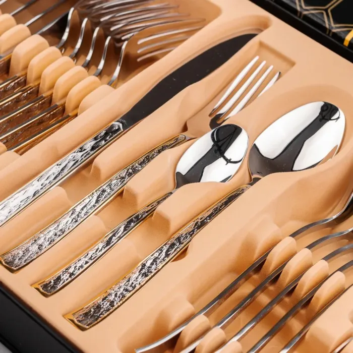 Набор столовых приборов из нержавеющей стали с золотым ободком на 6 персон 24 штуки (HP9692) - изображение 3