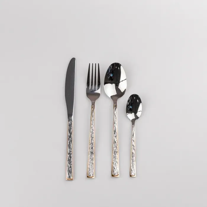 Набор столовых приборов из нержавеющей стали с золотым ободком на 6 персон 24 штуки (HP9692) - изображение 2