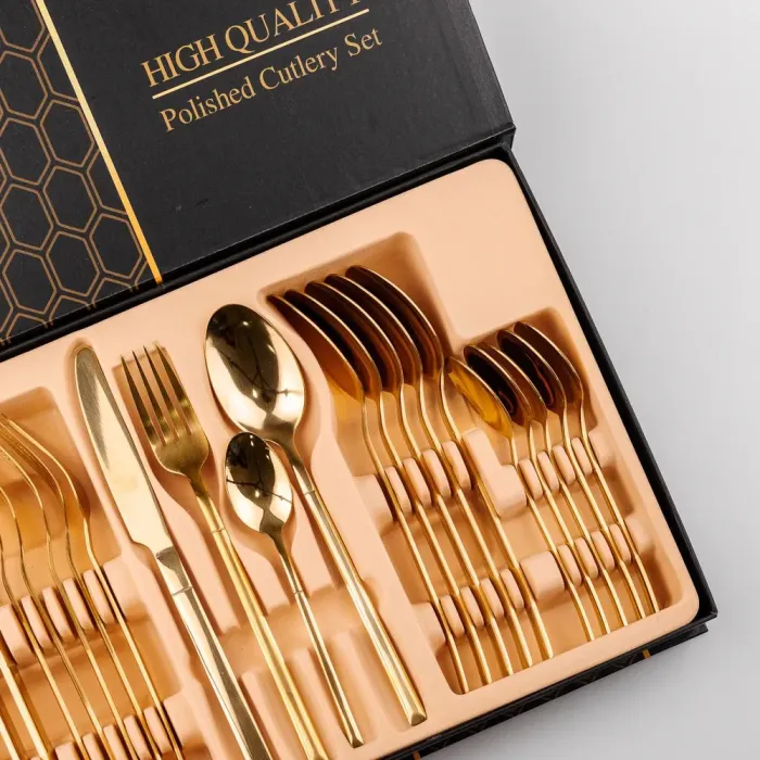 Набір столових приборів із нержавіючої сталі на 6 персон 24 штуки Золотистий (HP9695) - зображення 3