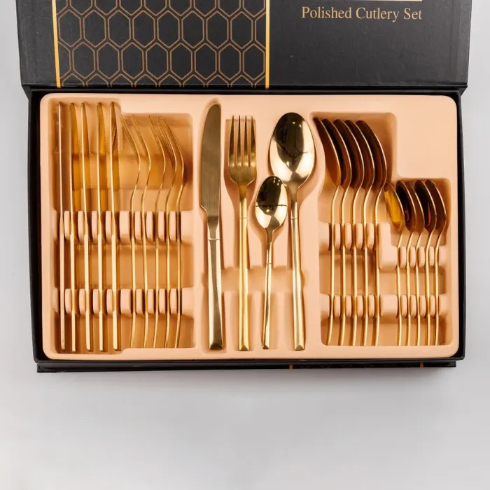 Набір столових приборів із нержавіючої сталі на 6 персон 24 штуки Золотистий (HP9695) - зображення 1