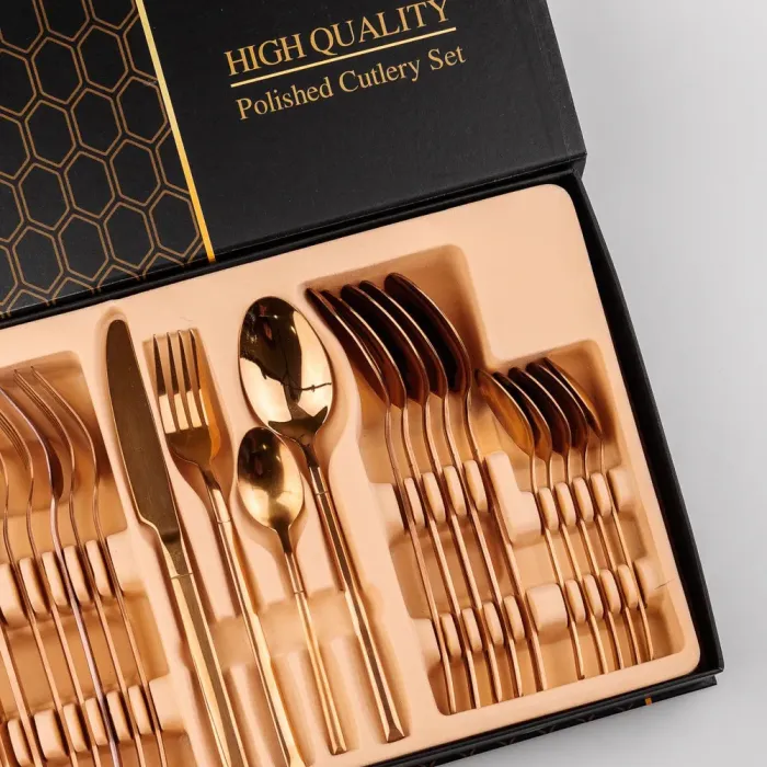 Набор столовых приборов из нержавеющей стали на 6 персон 24 штуки Бронзовый (HP9696) - изображение 3
