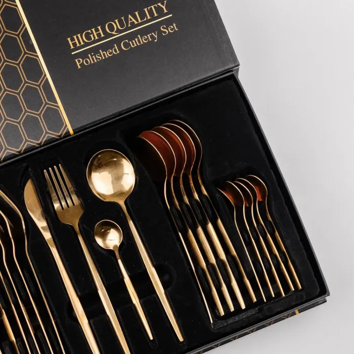 Набор столовых приборов из нержавеющей стали на 6 персон 24 штук Золотистый (HP9698) - изображение 3