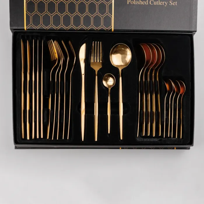 Набор столовых приборов из нержавеющей стали на 6 персон 24 штук Золотистый (HP9698) - изображение 1