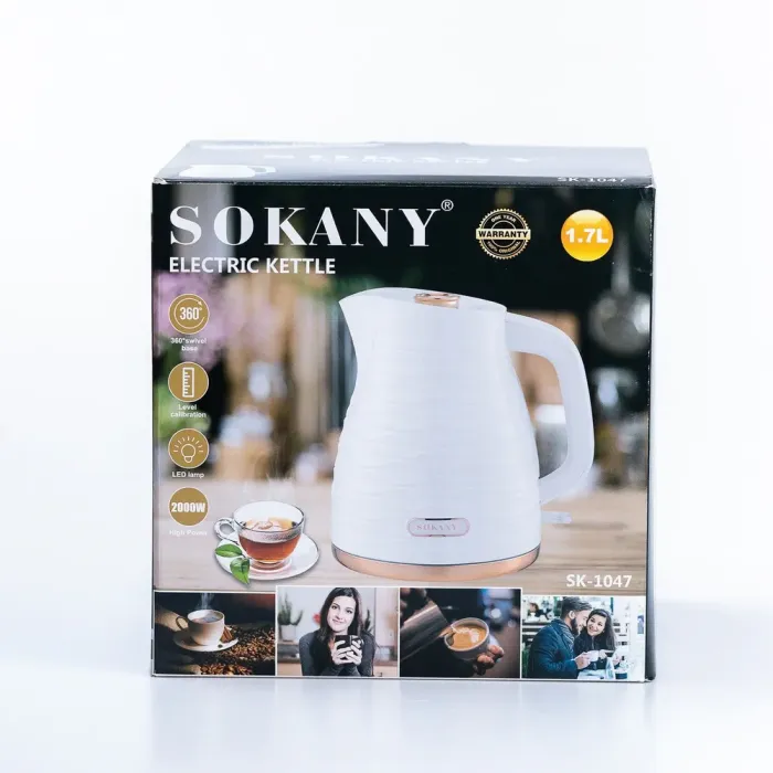 Електрочайник елегантний дисковий Sokany SK-1047 1.7л 2.2кВт білий (SK1047) - зображення 9