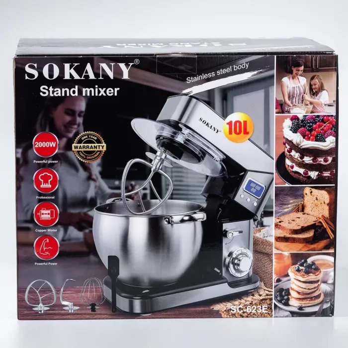 Миксер планетарный 2000 Вт с чашей из нержавейки 10 л 6 режимов скорости 3 насадки Sokany SC-623E (SC623E) - изображение 10