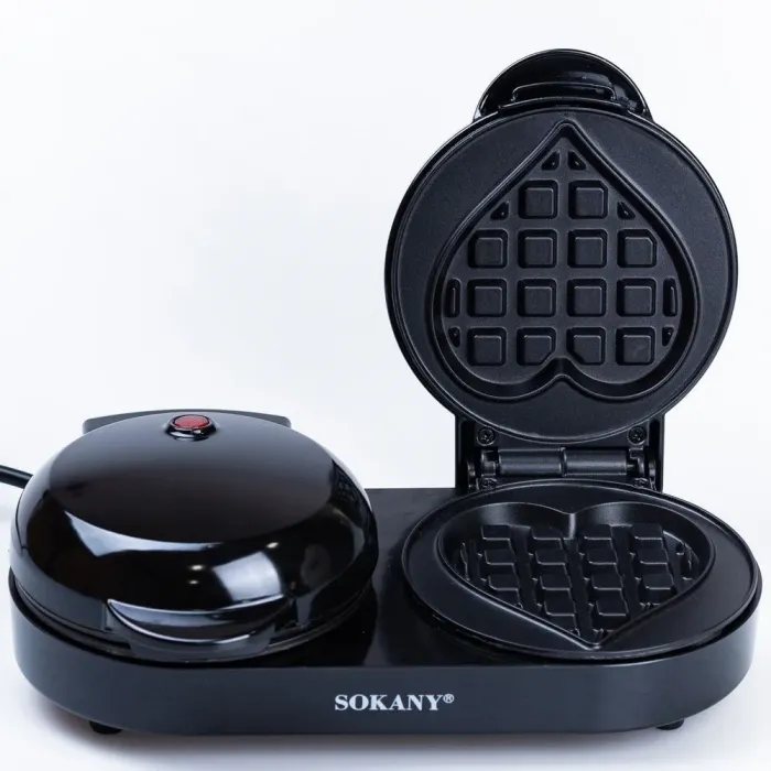 Вафельниця електрична подвійна для тонких вафель 850 Вт двосторонній нагрів антипригарне покриття Sokany (SKBBQ850) - зображення 2