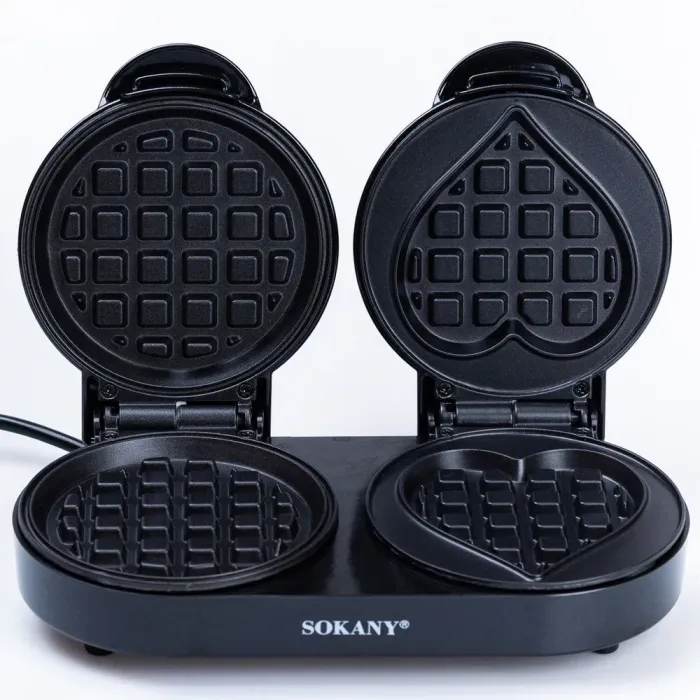 Вафельниця електрична подвійна для тонких вафель 850 Вт двосторонній нагрів антипригарне покриття Sokany (SKBBQ850) - зображення 1