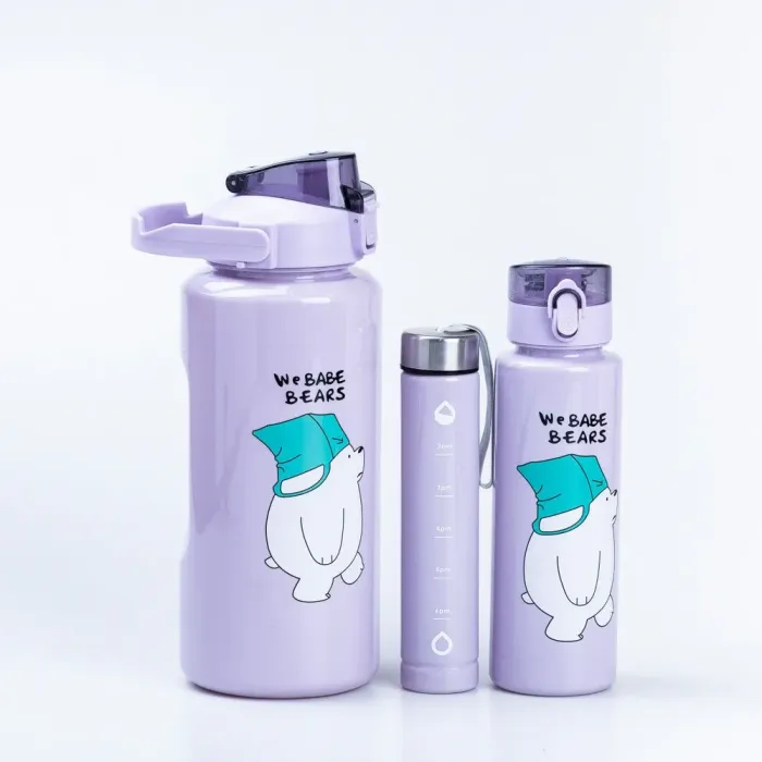 Бутылка для воды Панда набор 3в1 с дозатором 0.3л 0.9л 2л Фиолетовый (HPZSB120014V) - изображение 1