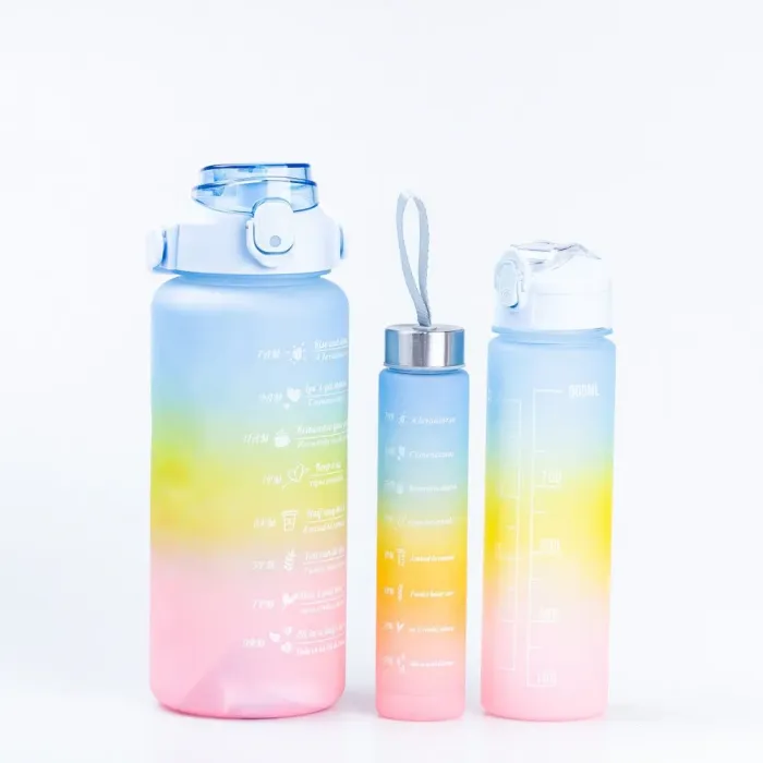 Бутылка для воды набор 3в1 дозатором Радуга 0.3л 0.9л 2л Синий (HPZSB120051BL) - изображение 1