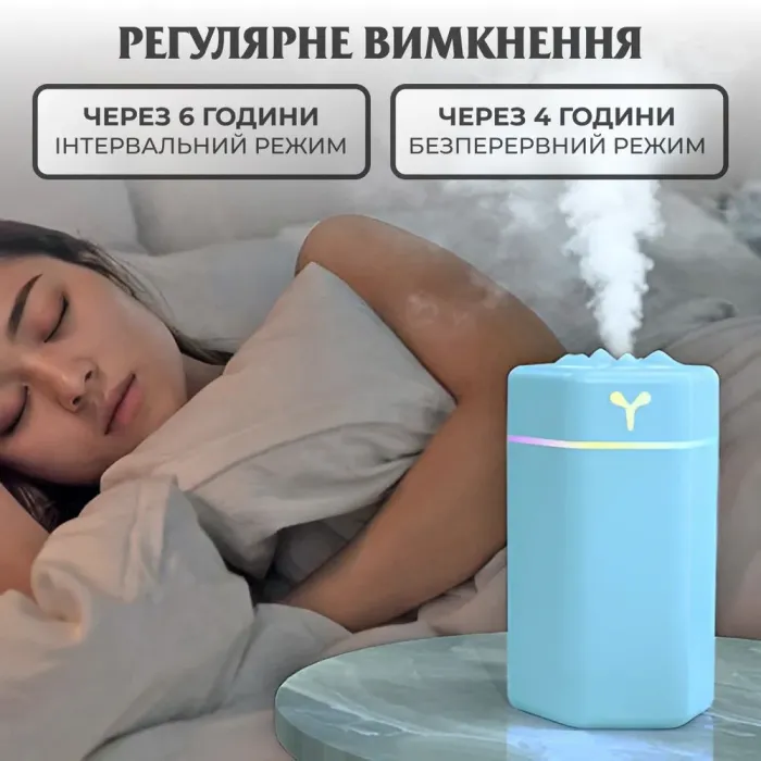 Увлажнитель воздуха для дома портативный USB 300 мл ароматический диффузор с подсветкой Голубой. - изображение 4