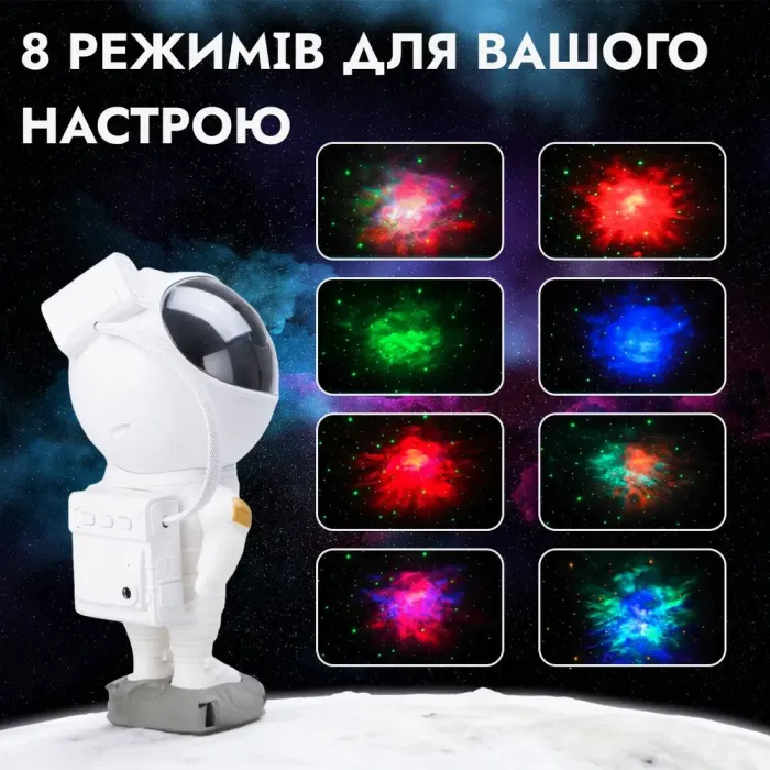 Проектор нічник Космонавт із проекцією зоряного неба з пультом і USB (UR511) - зображення 7