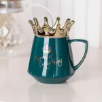 Чашка керамічна 400 мл Queen of Everything з кришкою та ложкою Зелений (HPCYM0752GR)
