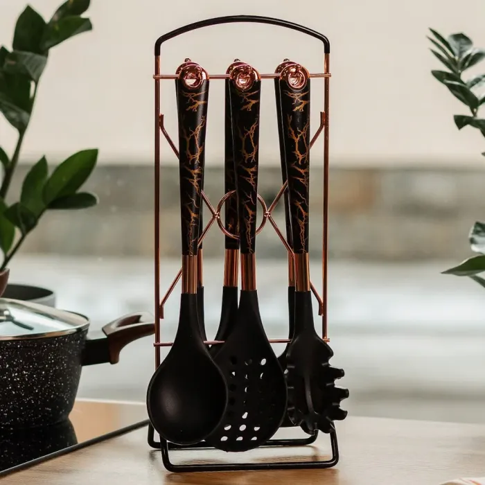 Набір кухонного приладдя на підставці 6 штук кухонні аксесуари Мармур (YRUR6) - зображення 1