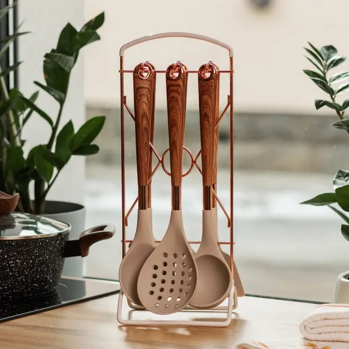 Набір кухонного приладдя на підставці 6 штук кухонні аксесуари Дерево (YRUR8) - зображення 1