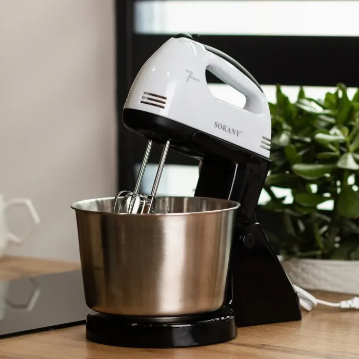 Миксер стационарный 250 Вт с чашей из нержавеющей стали на 2 л и 5 режимов скорости 2 насадки Sokany CX-6620 (CX6620W) - изображение 1