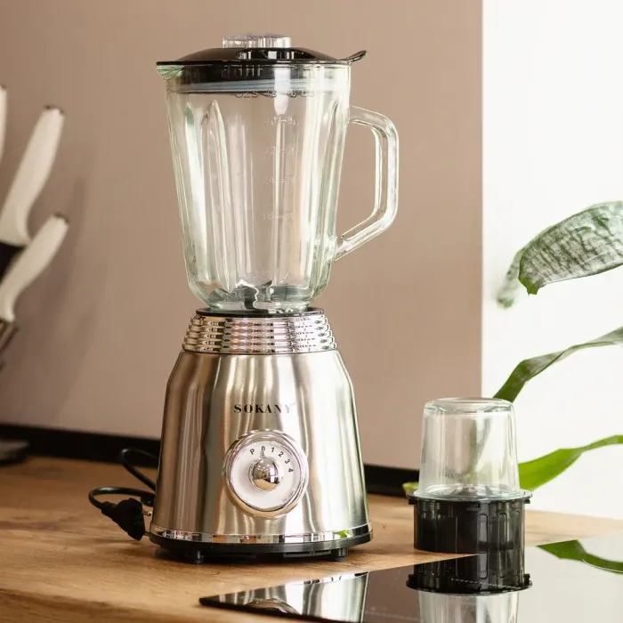 Портативный блендер с чашей 1,5 л 800 Вт 4 режима скорости и 2 насадки Sokany SK-186 (SK186SS) - изображение 1