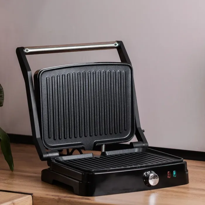 Электрогриль прижимная сэндвичница 2000 Вт двухсторонний быстрый нагрев антипригарное покрытие Sokany SK-204 (SK204SS) - изображение 1