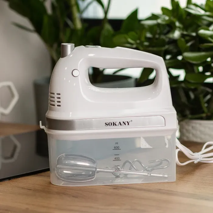 Миксер ручной 2 в 1 на 300 Вт 5 режимов скорости и 2 насадки Sokany SK-6631 (SK6631W) - изображение 1