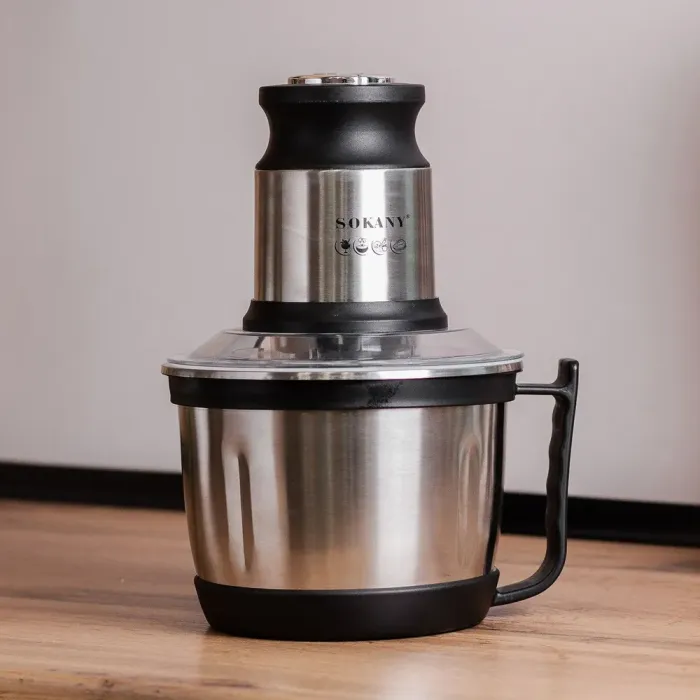 Блендер чопер подрібнювач 800 Вт 3 л м'ясорубка на 4 леза та 2 режими швидкості Sokany SK-7027 (SK7027SS) - зображення 1