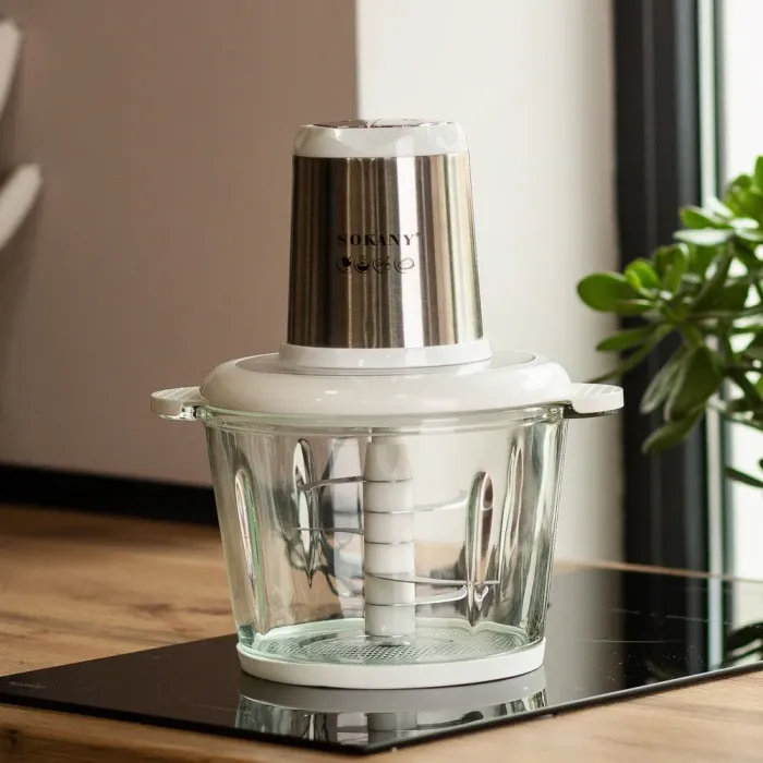 Блендер чопер подрібнювач 800 Вт 3 л м'ясорубка на 4 леза та 2 режими швидкості Sokany SK-YM-7034 (SKYM7034WST) - зображення 1