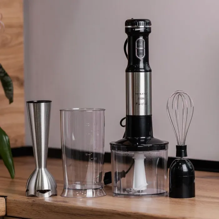 Блендер погружной 4 в 1 облегченный из нержавеющей стали 800 Вт 2 режима скорости, чаша 2 л Sokany SM-768-4 (SM7684SS) - изображение 1