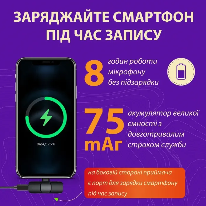 Мікрофон петличний бездротовий K9 2в1 для Iphone та Android Lightning та Type-C (K91B) - зображення 6