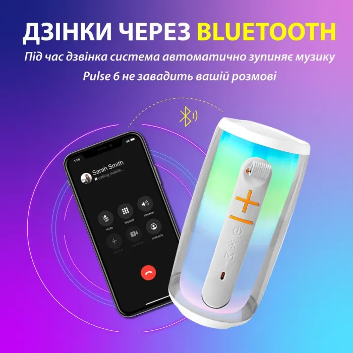 Портативная колонка Bluetooth беспроводная Pulse 6 с микрофоном 10 Вт водонепроницаемая с акумулятором Белый (PULSE6W) - изображение 3