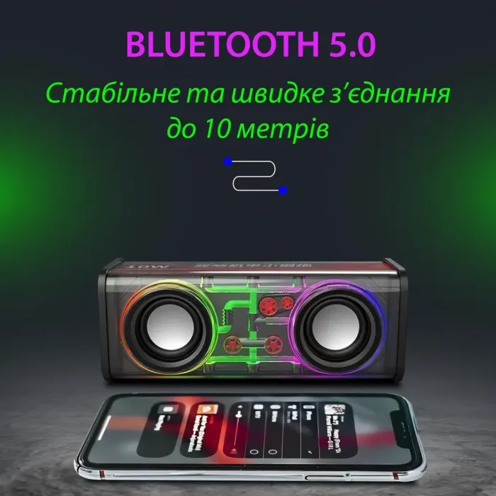 Бездротова колонка Bluetooth V8 2 динаміка на 10 Вт акумулятор і стереозвук (V8B) - зображення 5